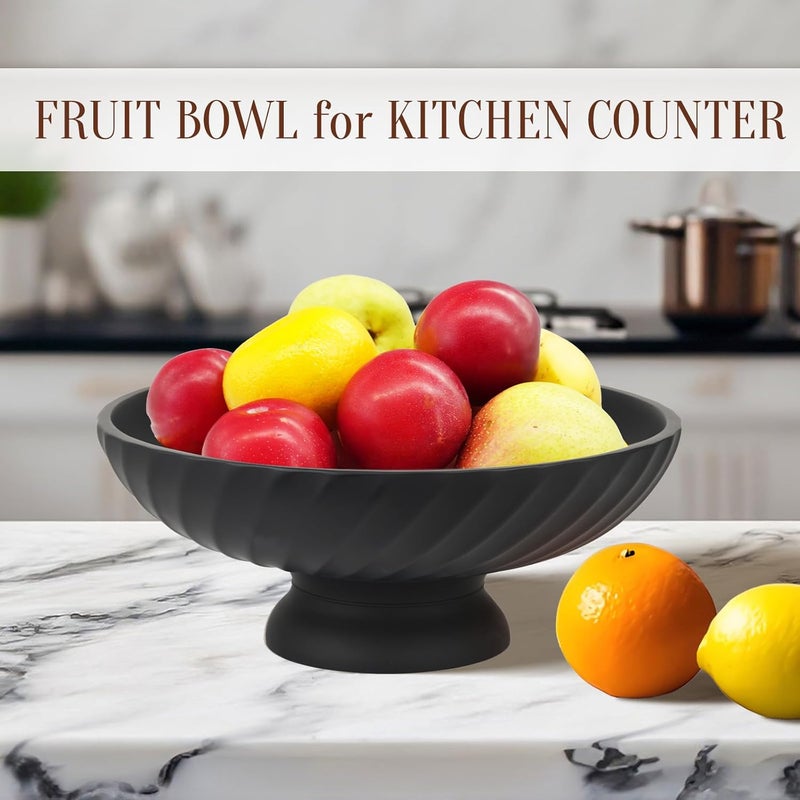 Deobath Large Resin Pedestal Decorative Bowl - Modern Fruit Bowl for Kitchen Counter - Handicraft Bowls for Home Decor - Key Bowl for Entry Table,Matte Black - Image 3